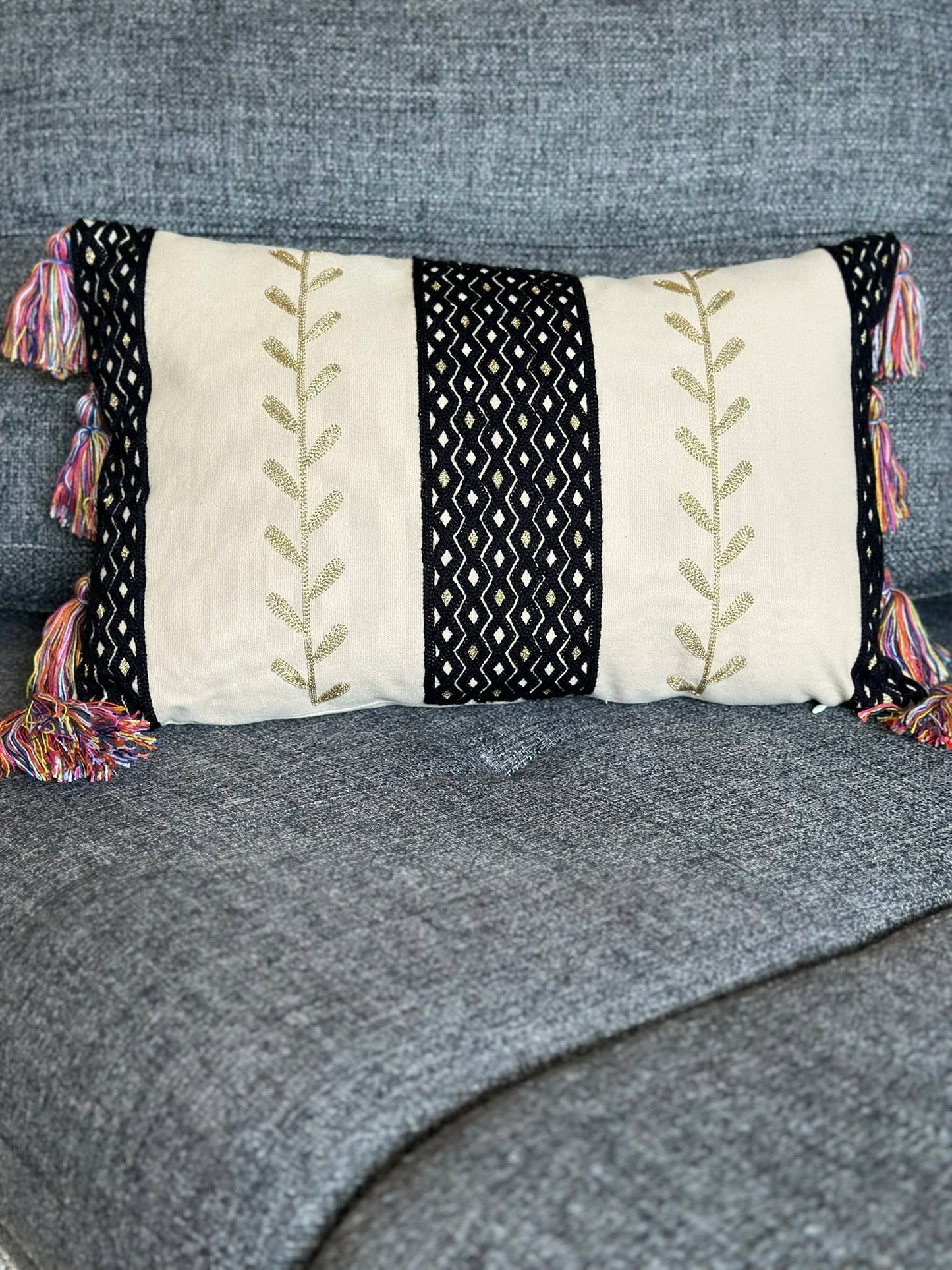 Bohemian Black & Beige Embroidered Cushion Set CODE 3321 B