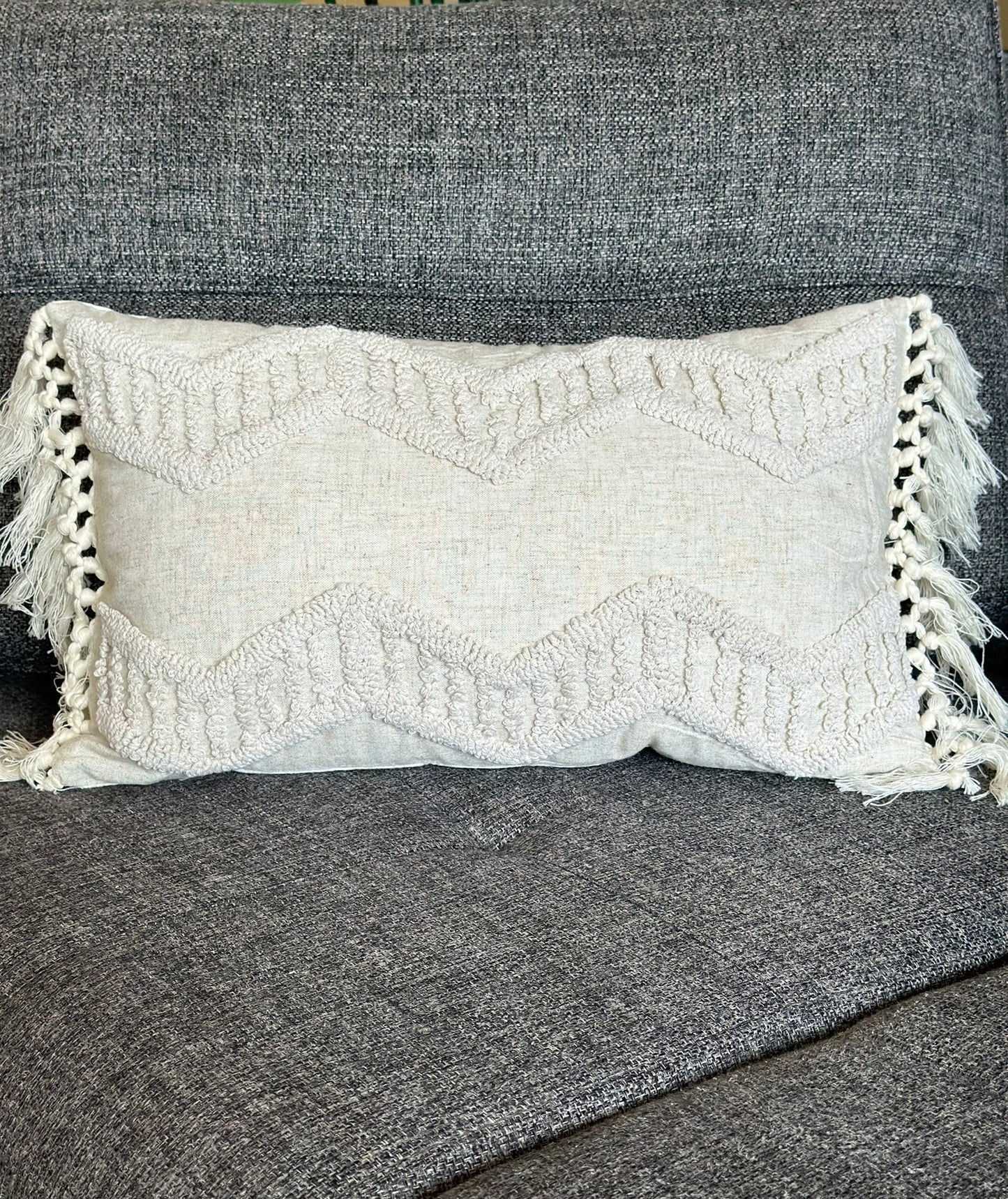 Bohemian Beige Chevron Cushion Set with Macramé Tassels CODE 3313 REG