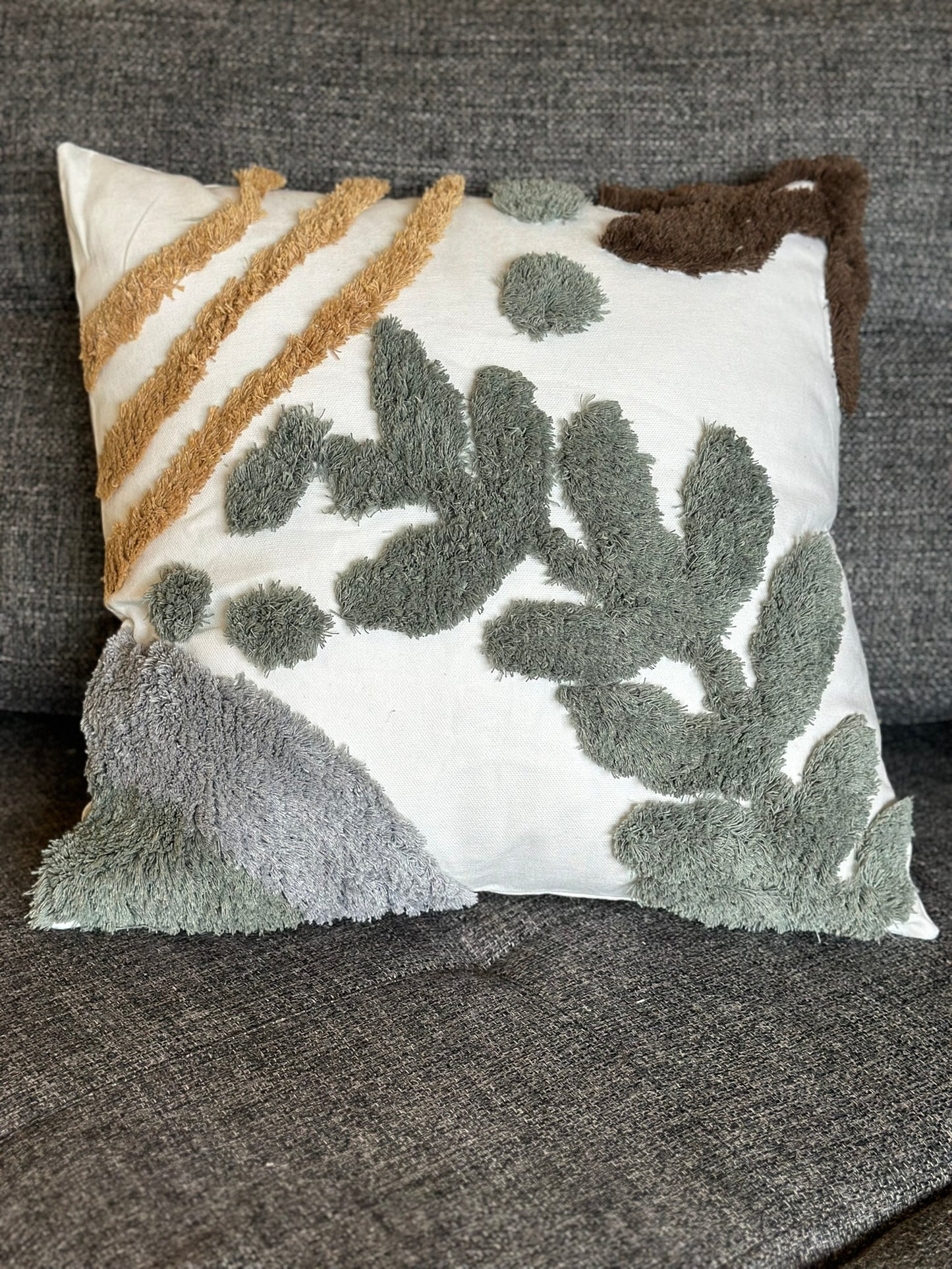 Textured Nature-Inspired Tufted Cushion Set – Earthy Green & Taupe Tones CODE 3305 3L