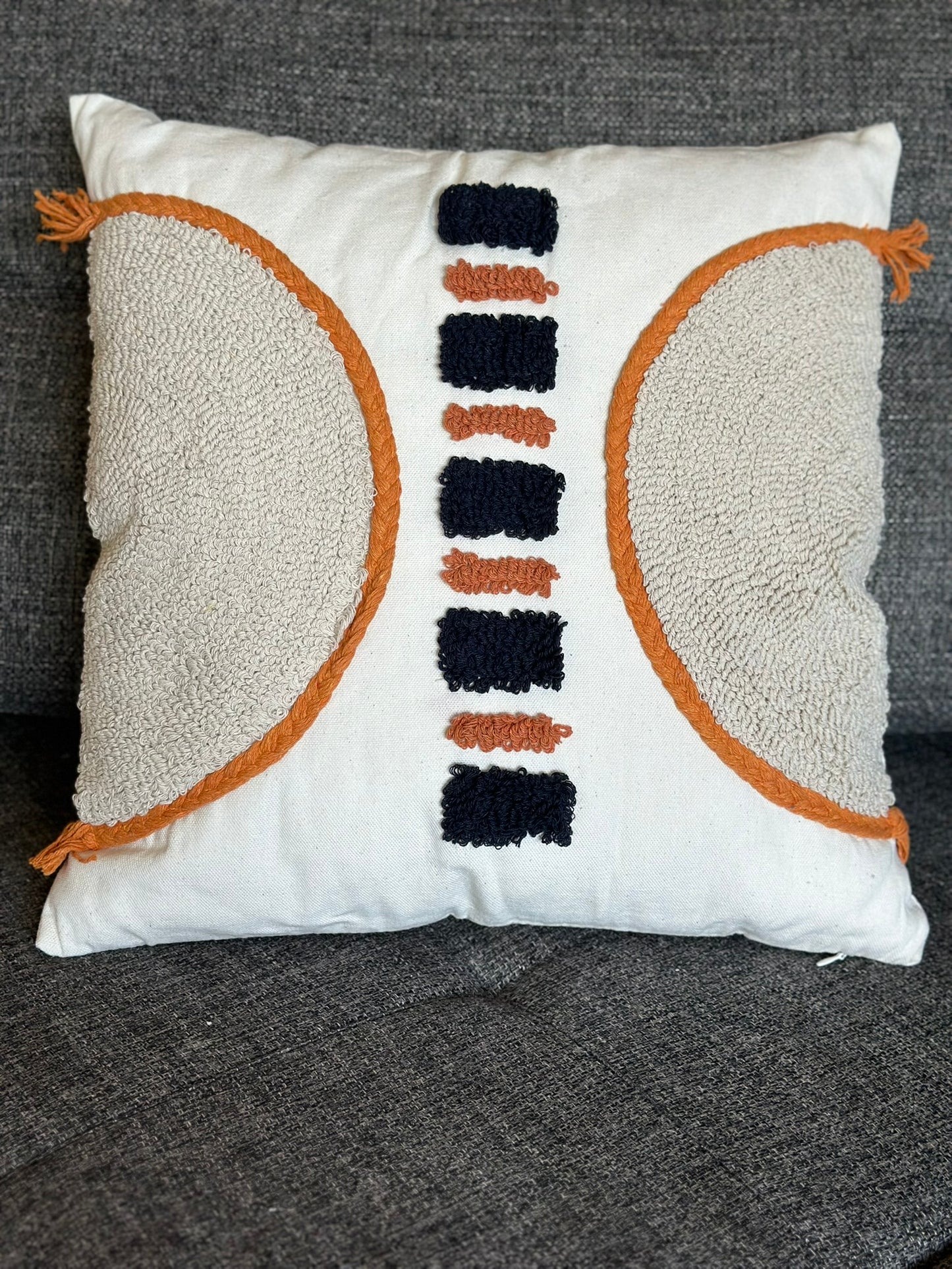 Modern Boho Tufted Cushion Set – Beige, Black & Terracotta CODE 3318