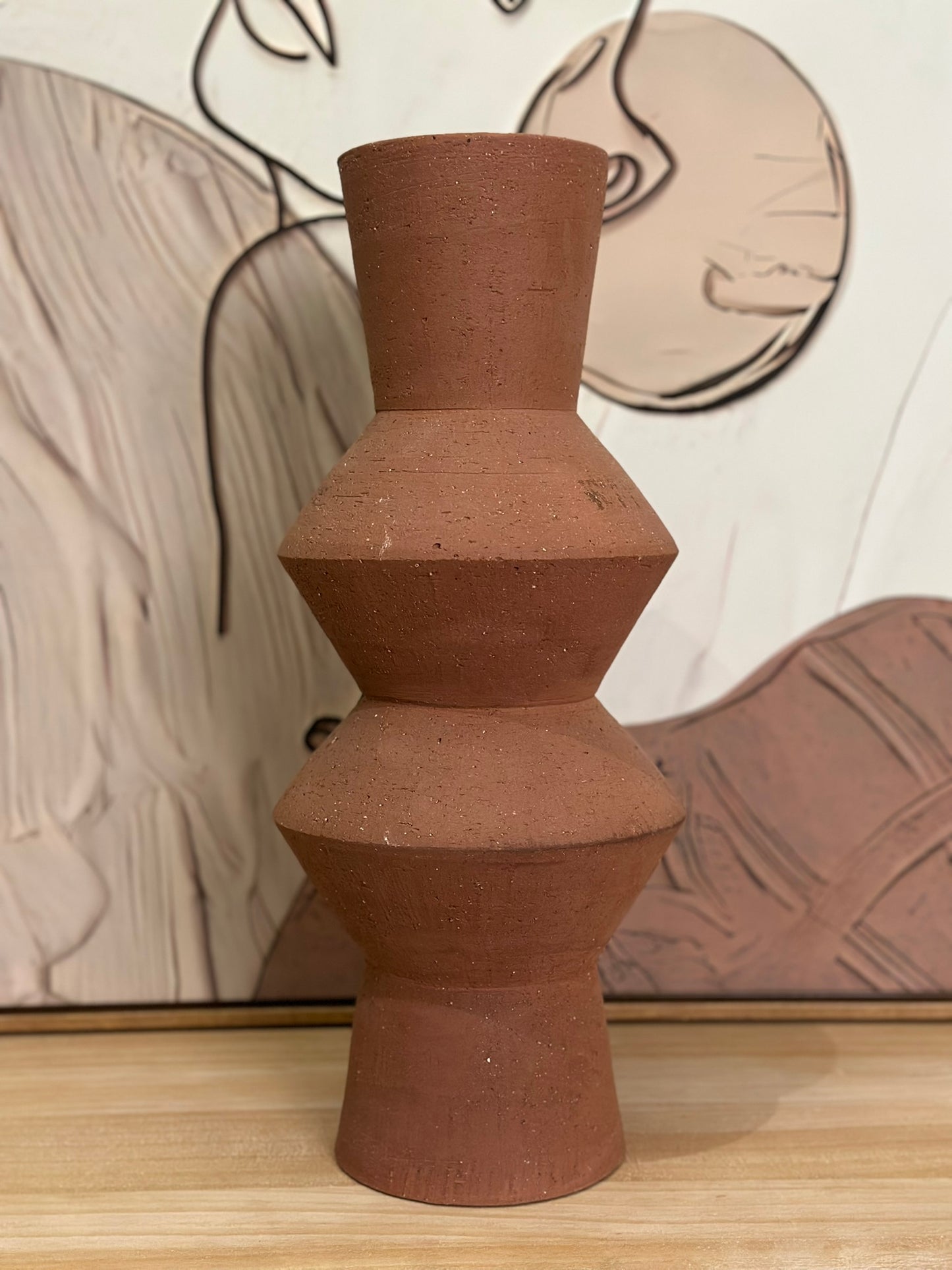 Geometric Clay Vase – Raw Terracotta Finish Vase CODE 3507