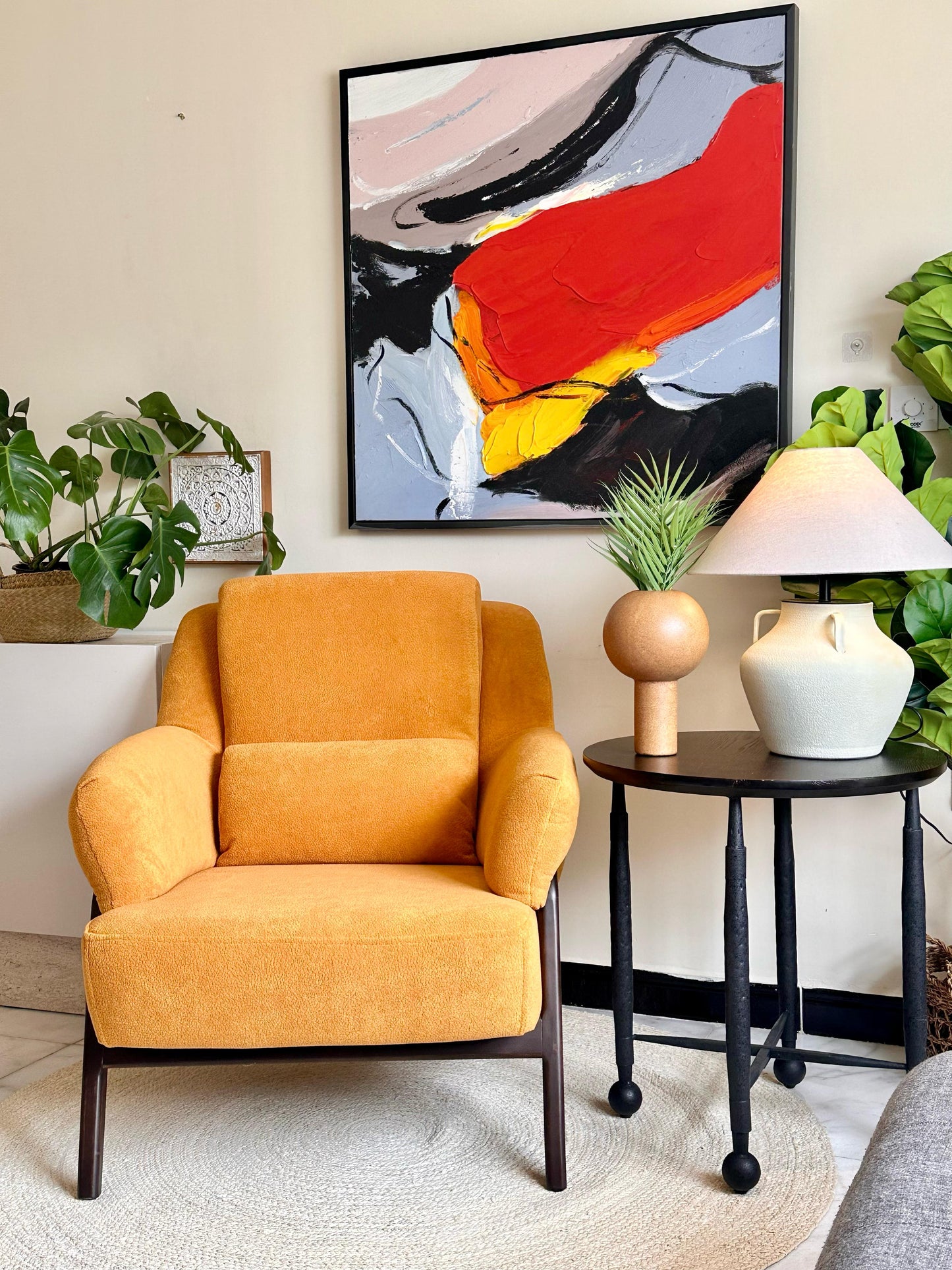 Modern Mustard Armchair with Dark Brown Wooden Legs