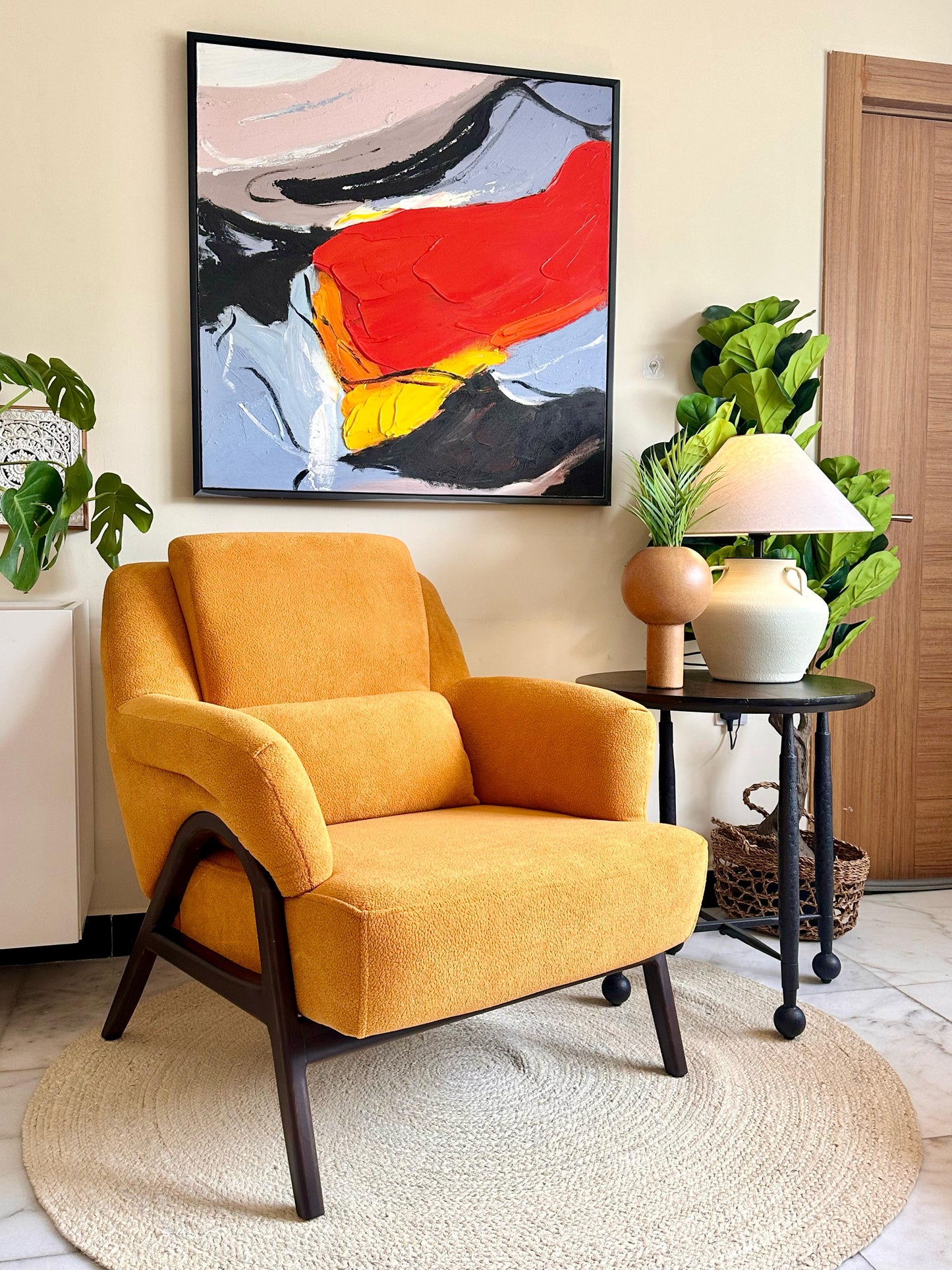 Modern Mustard Armchair with Dark Brown Wooden Legs