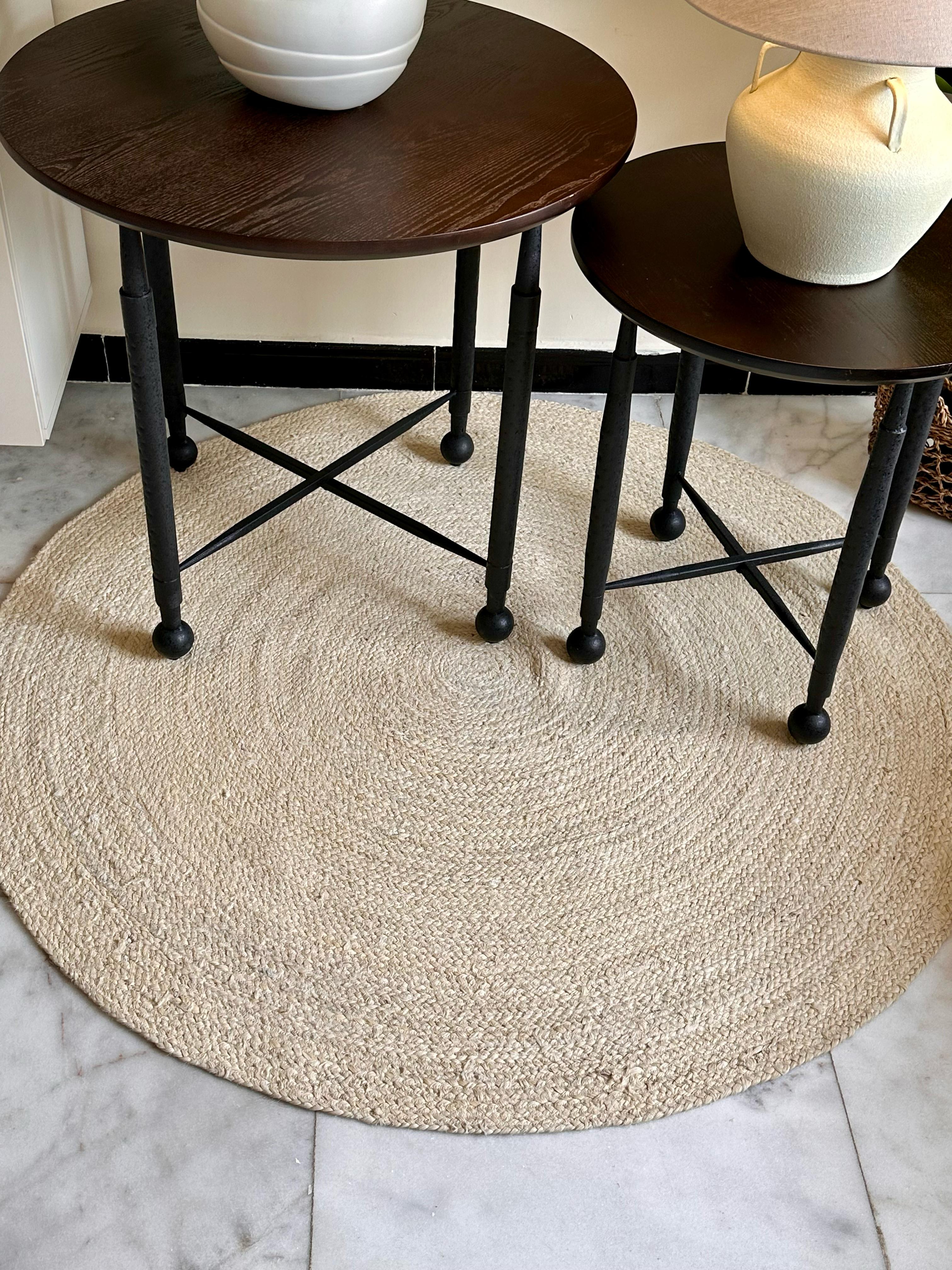 Round Natural Woven Carpet – Bohemian Style | Beige Circular Rug