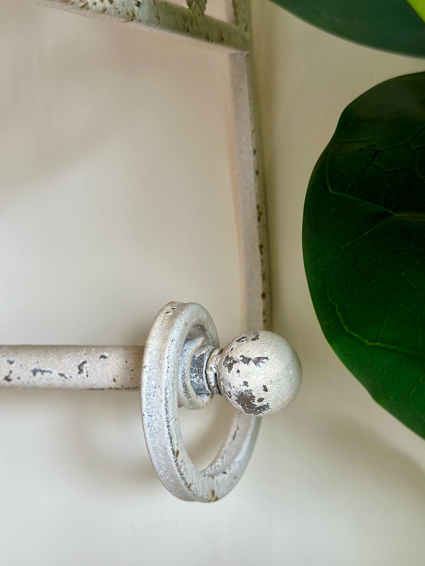 Ornate Wall Shelves – Distressed White Iron Lace with Natural Wood Top