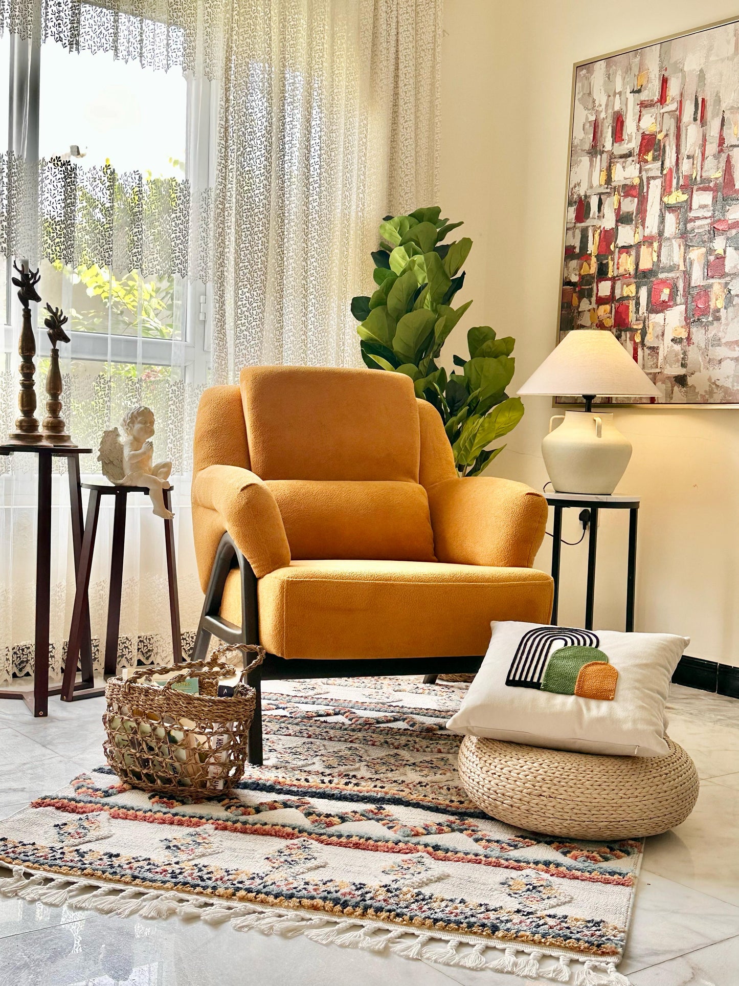 Modern Mustard Armchair with Dark Brown Wooden Legs