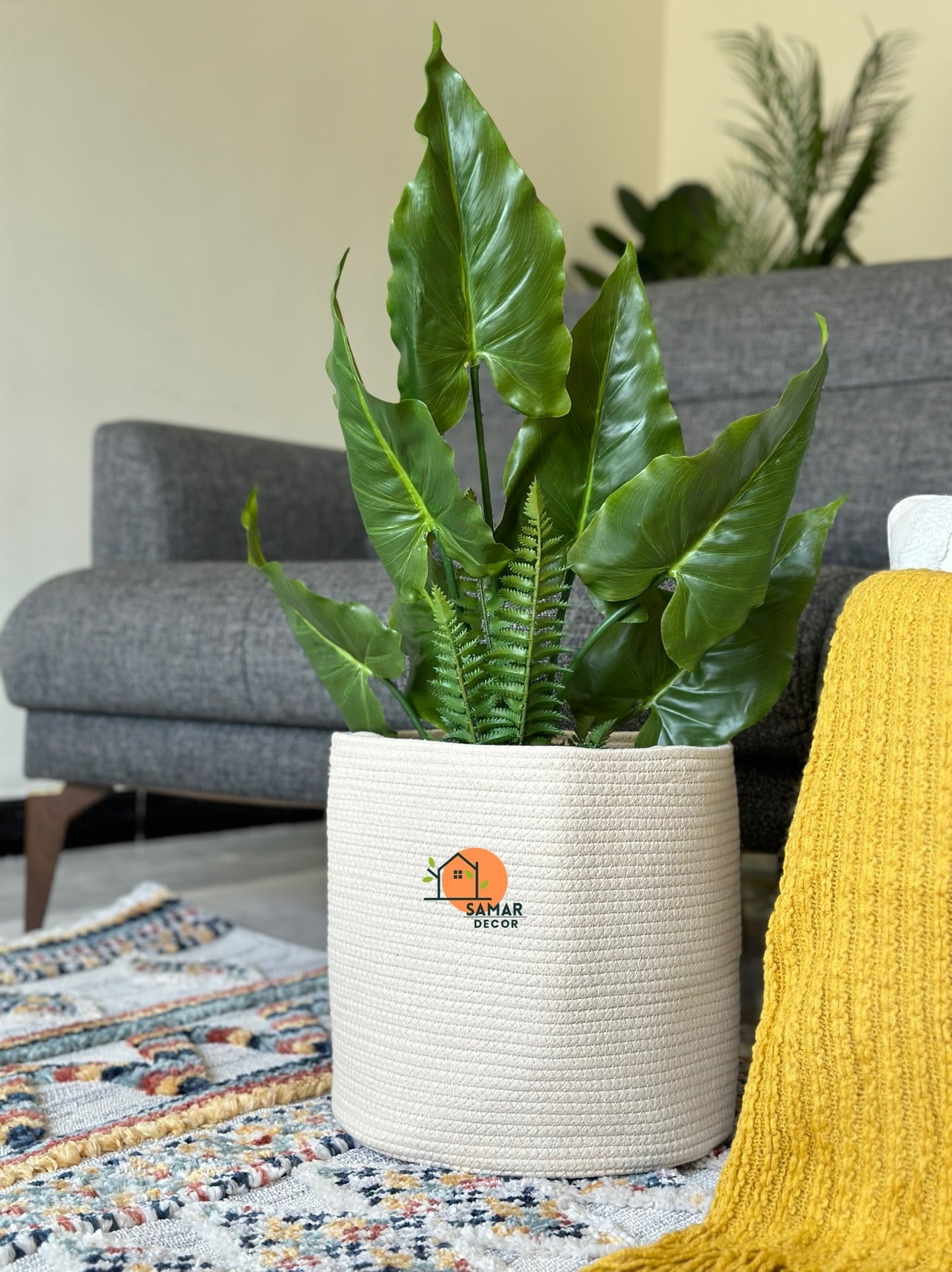 Tropical Leaf & Fern Artificial Plant in Rustic Clay Pot Artificial Plant CODE 2626