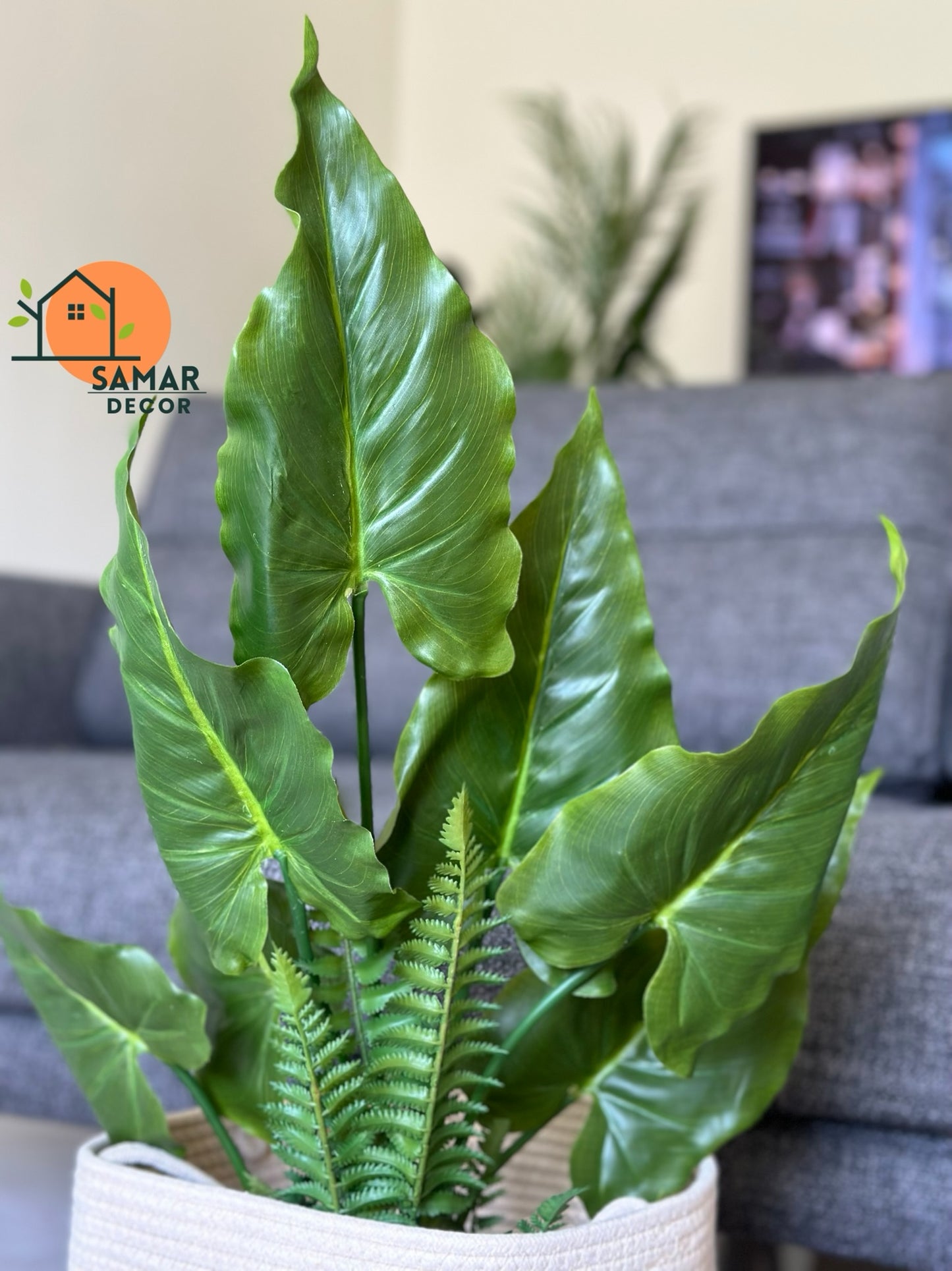Tropical Leaf & Fern Artificial Plant in Rustic Clay Pot Artificial Plant CODE 2626
