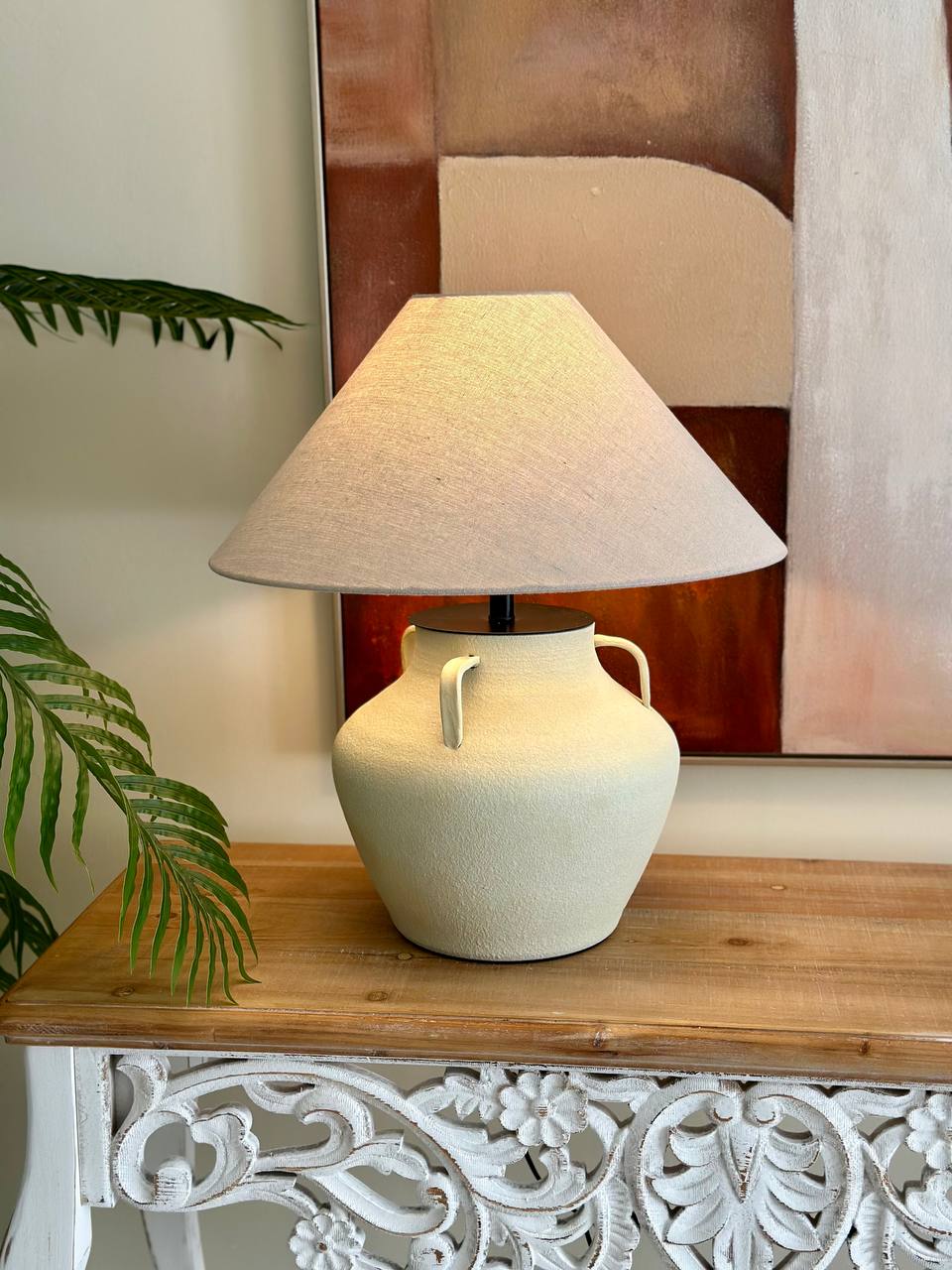 Rustic Clay Pot Table Lamp 50 cm with Shade & Lamp