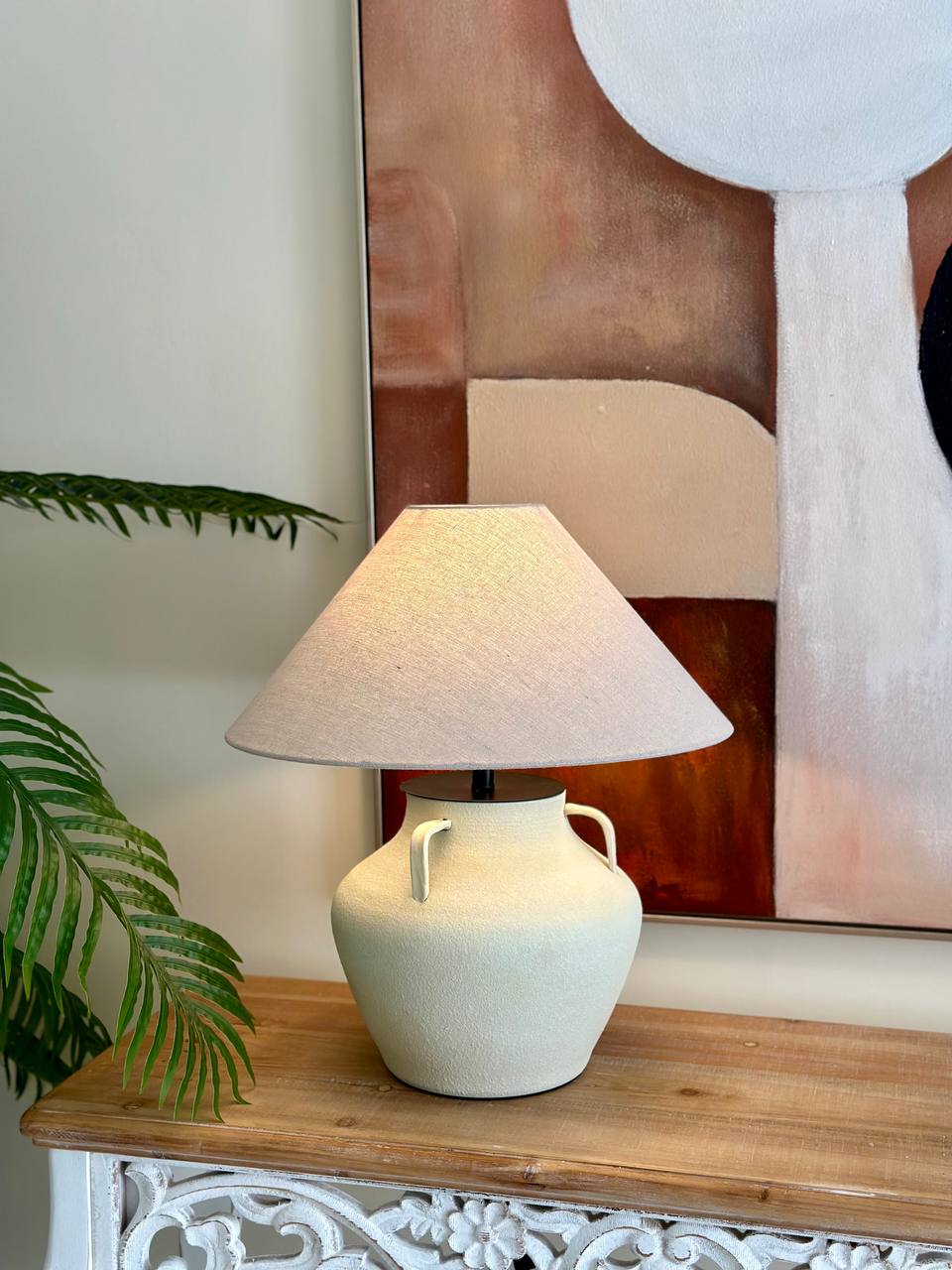 Rustic Clay Pot Table Lamp 50 cm with Shade & Lamp