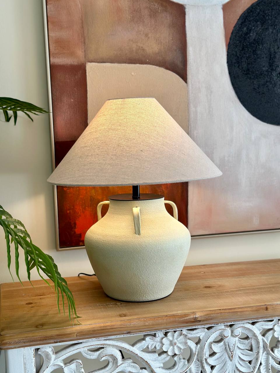 Rustic Clay Pot Table Lamp 50 cm with Shade & Lamp