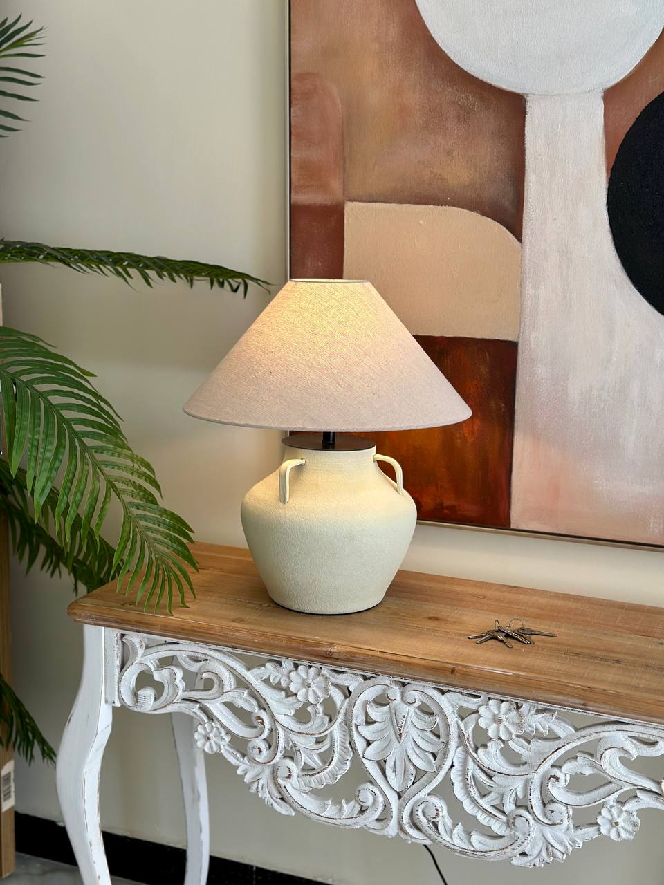 Rustic Clay Pot Table Lamp 50 cm with Shade & Lamp